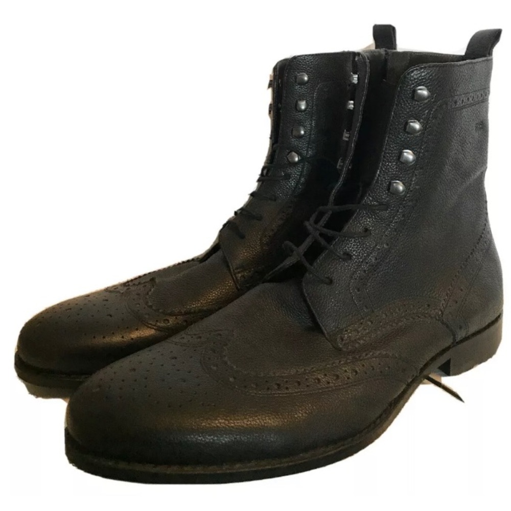 Hugo Boss Zip Lace Black Leather Boots Size 11.5